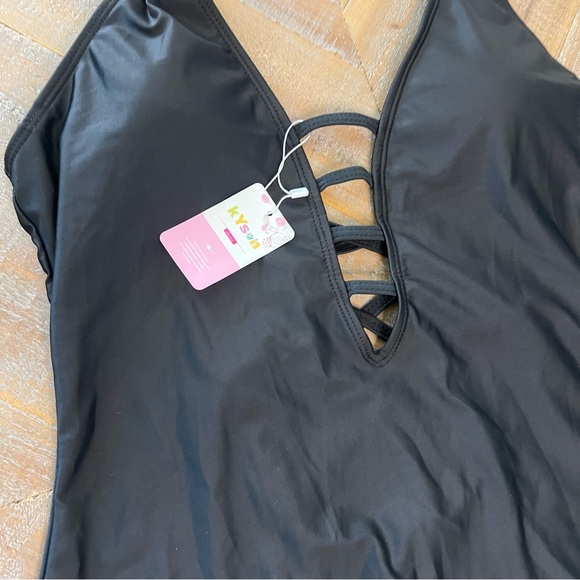 Black Halter One-Piece Swimsuit - Picture 3 of 3